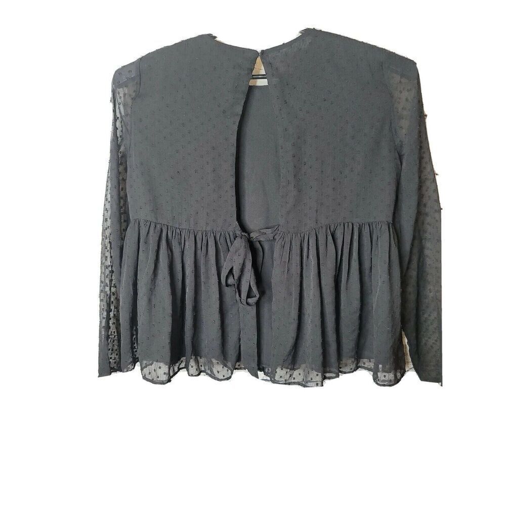 Zara Trafaluc Embroidered Babydoll Swiss Dot Women's Black Shirt Size Medium t33 - Picture 2 of 8